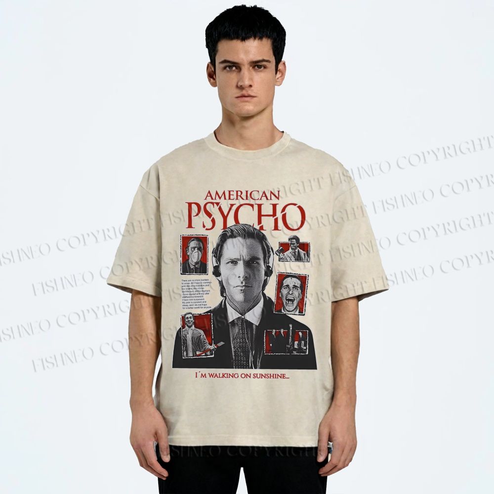 Unisex American Psycho Illustration Printed Washed Tee
