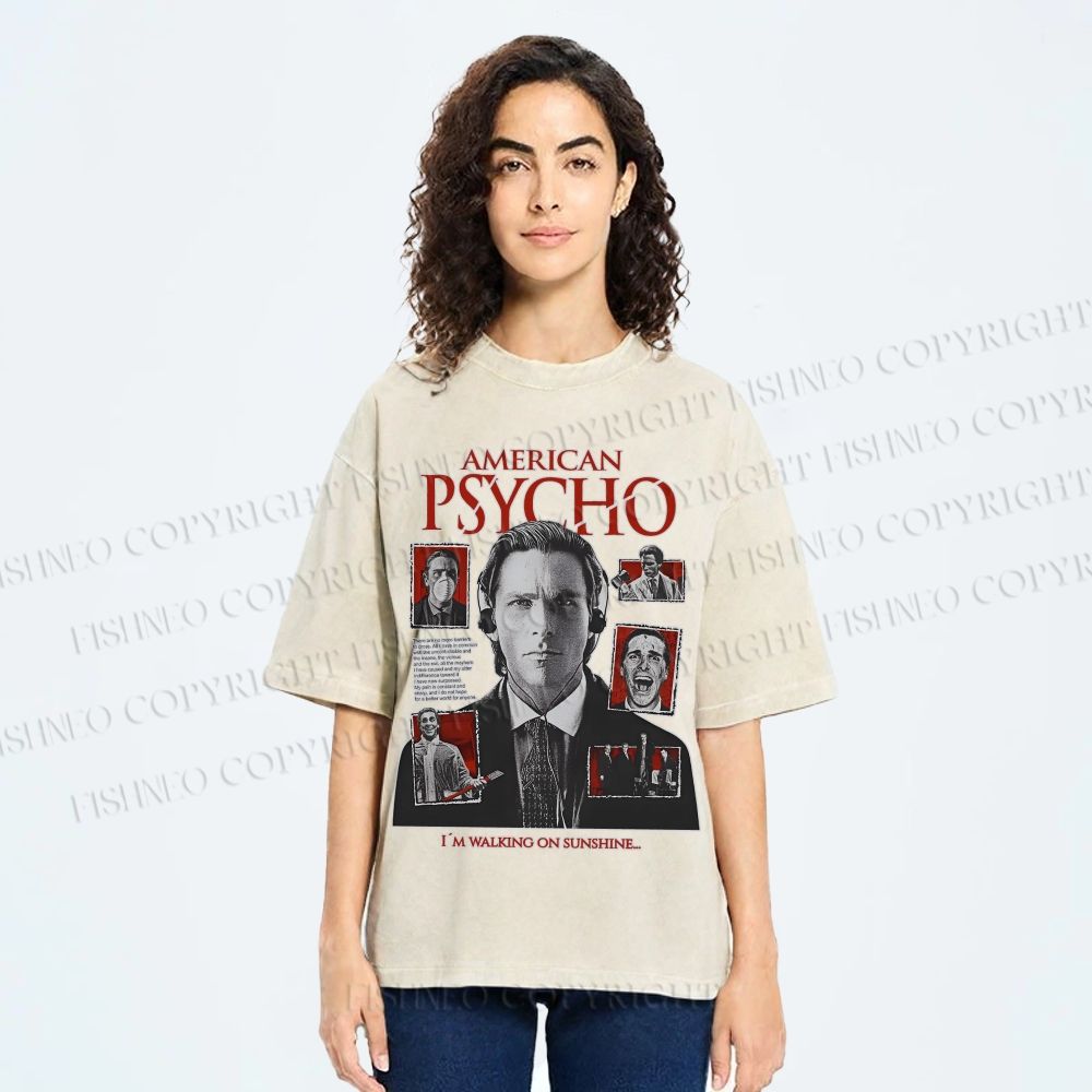 Unisex American Psycho Illustration Printed Washed Tee