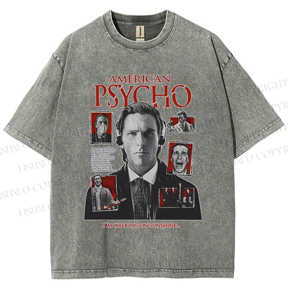 Unisex American Psycho Illustration Printed Washed Tee