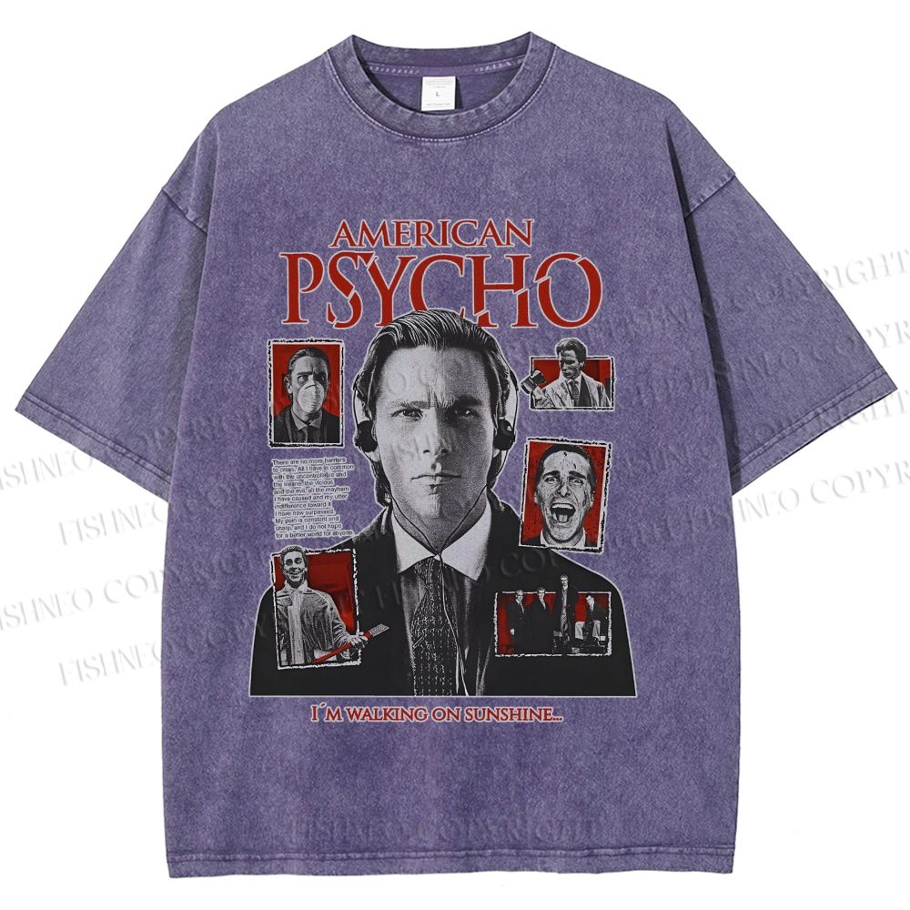 Unisex American Psycho Illustration Printed Washed Tee