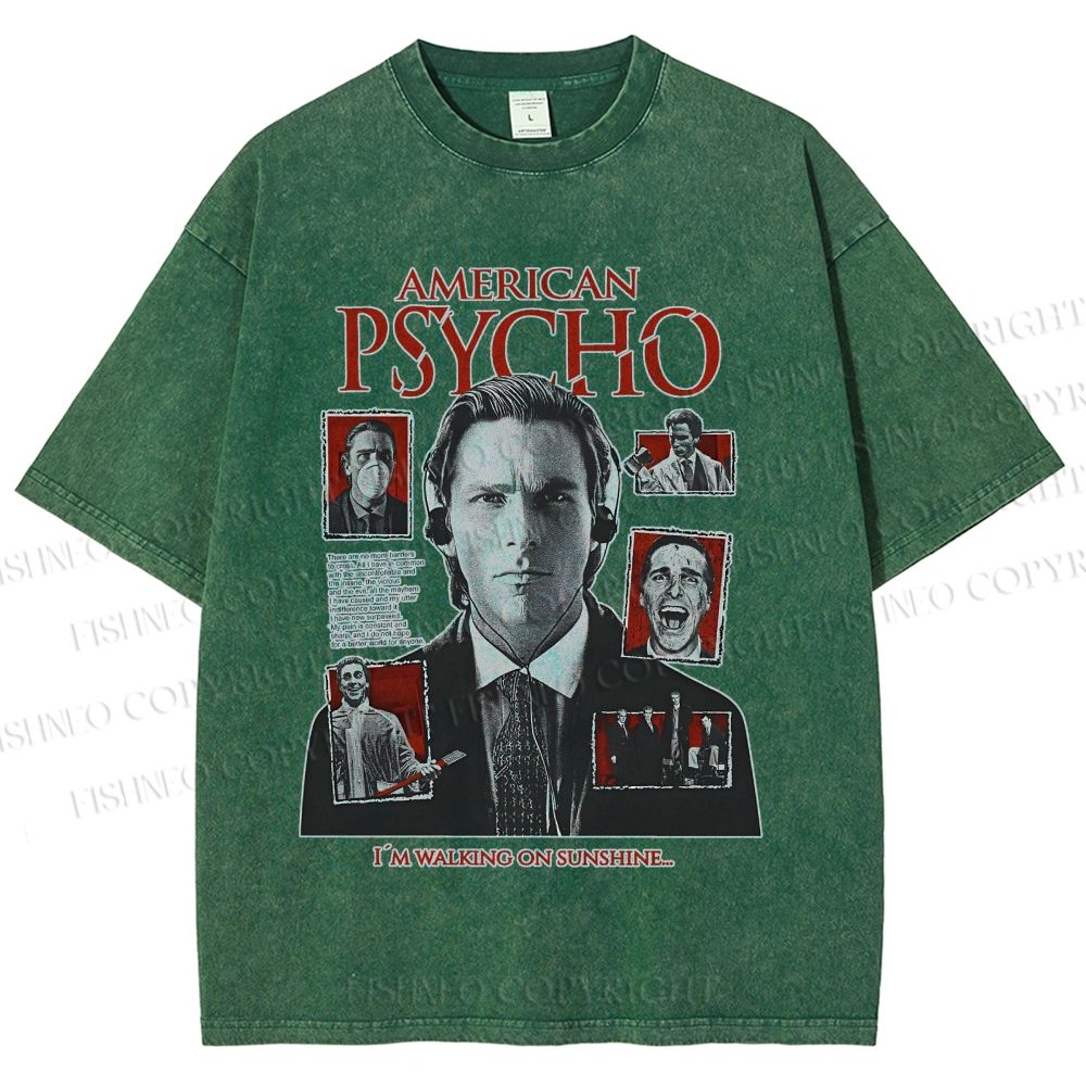 Unisex American Psycho Illustration Printed Washed Tee