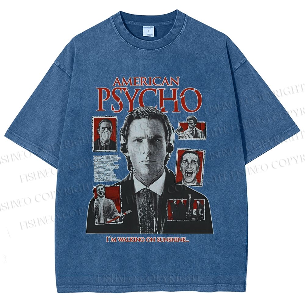 Unisex American Psycho Illustration Printed Washed Tee