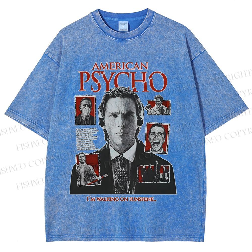 Unisex American Psycho Illustration Printed Washed Tee