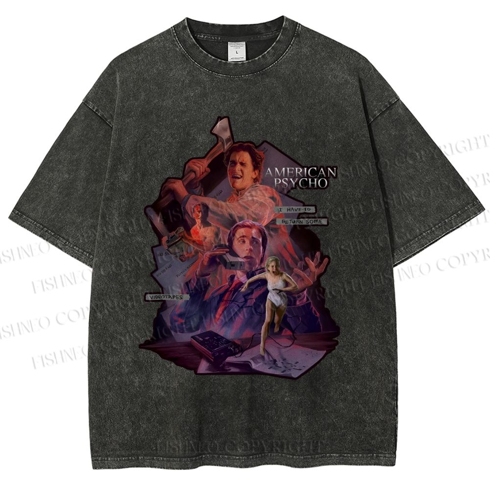 Unisex American Psycho Graffiti Printed Washed Tee