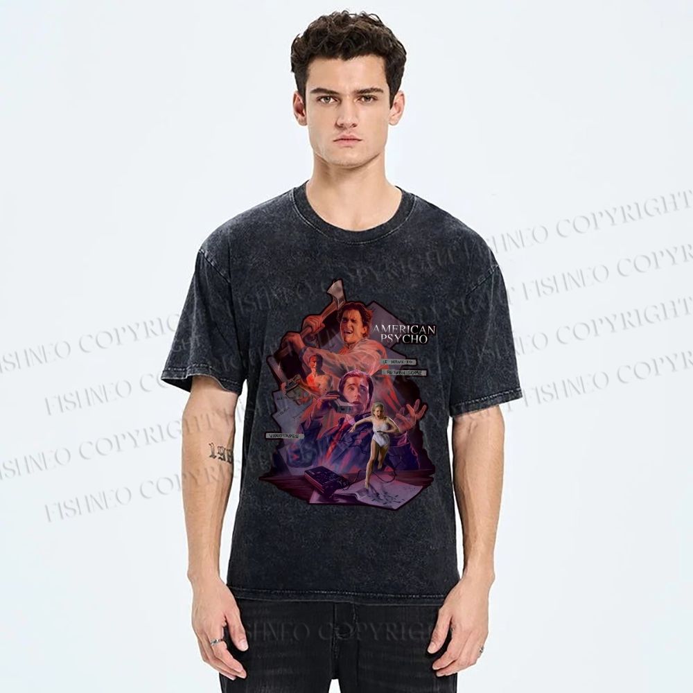 Unisex American Psycho Graffiti Printed Washed Tee