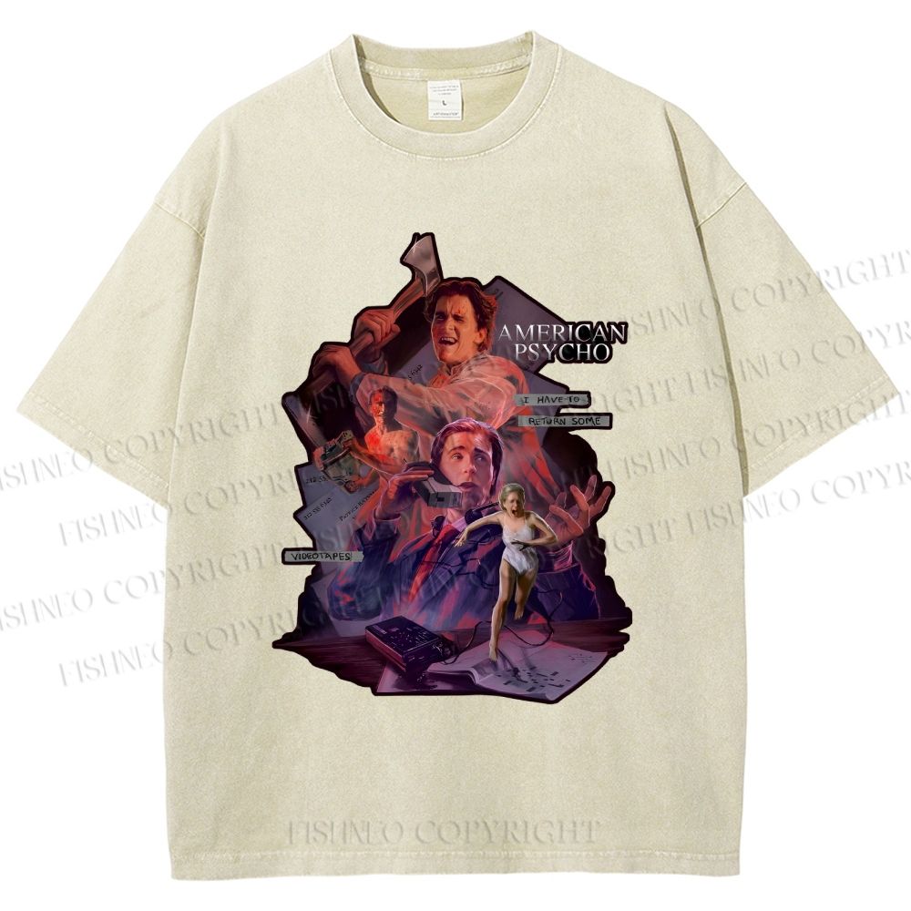 Unisex American Psycho Graffiti Printed Washed Tee