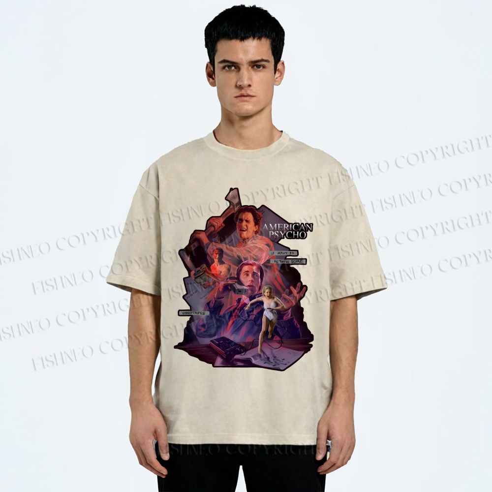 Unisex American Psycho Graffiti Printed Washed Tee