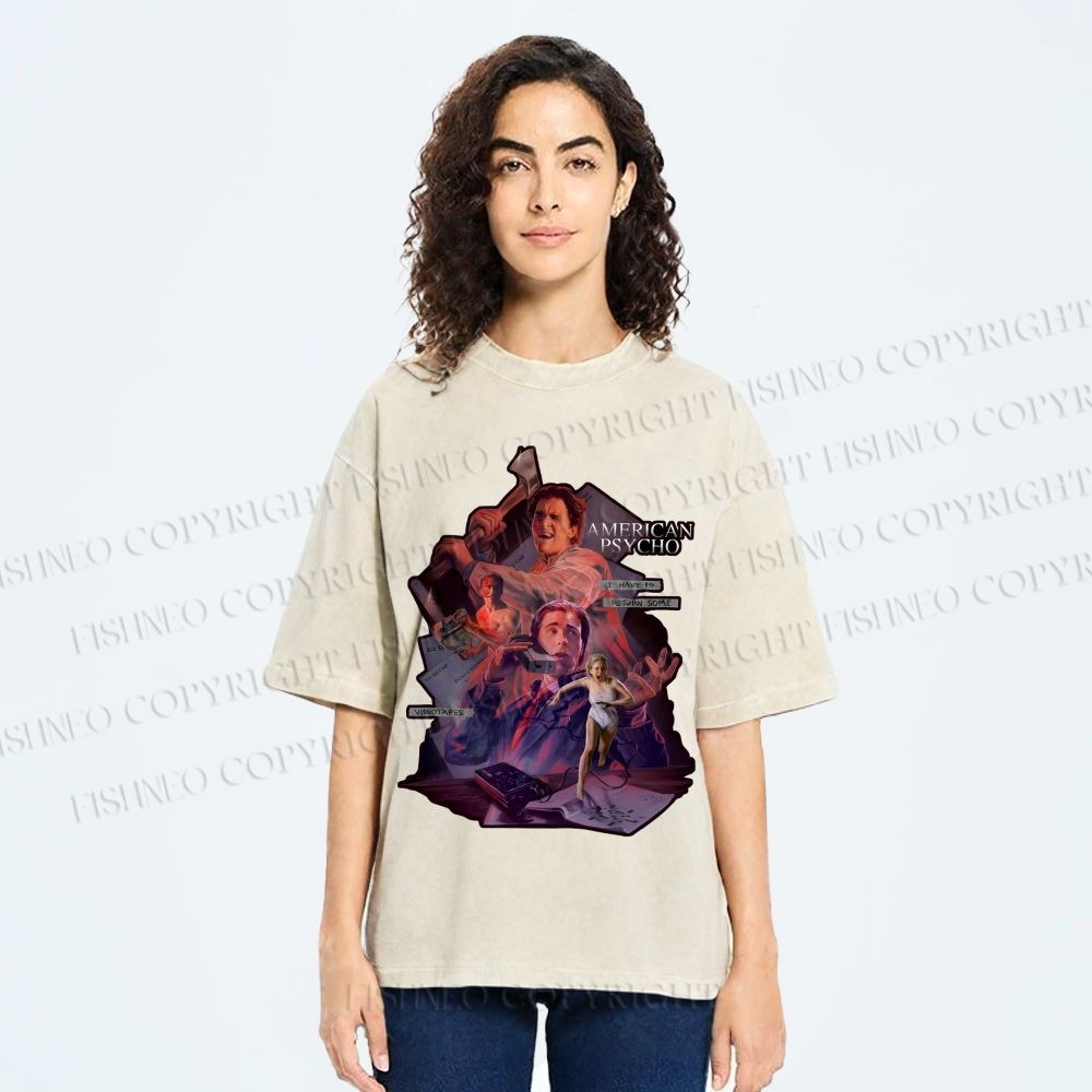 Unisex American Psycho Graffiti Printed Washed Tee