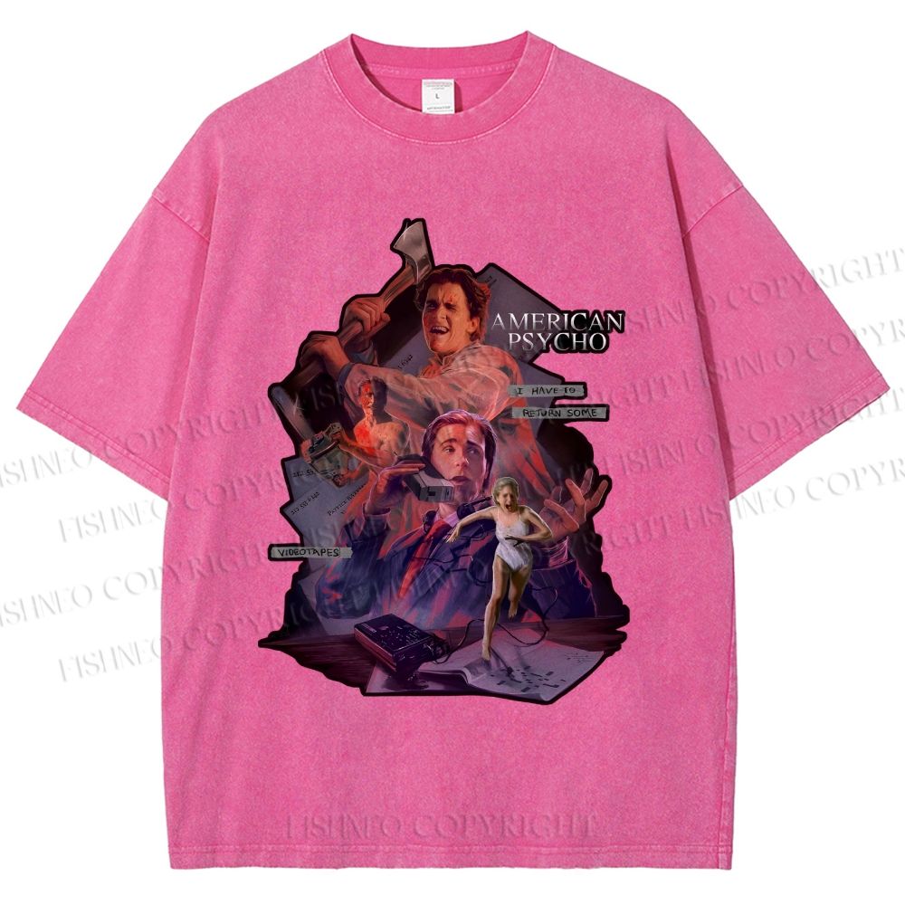 Unisex American Psycho Graffiti Printed Washed Tee