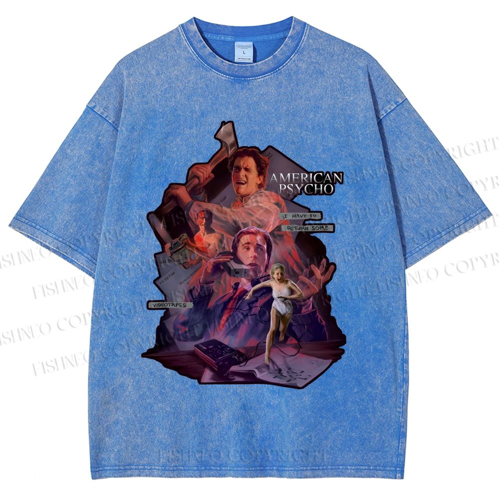 Unisex American Psycho Graffiti Printed Washed Tee