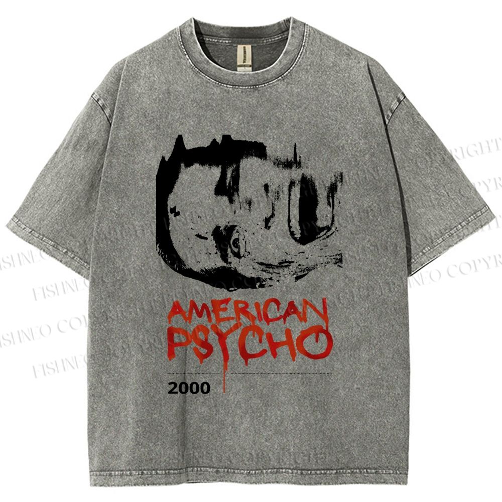Unisex American Psycho Graffiti Printed Washed Tee