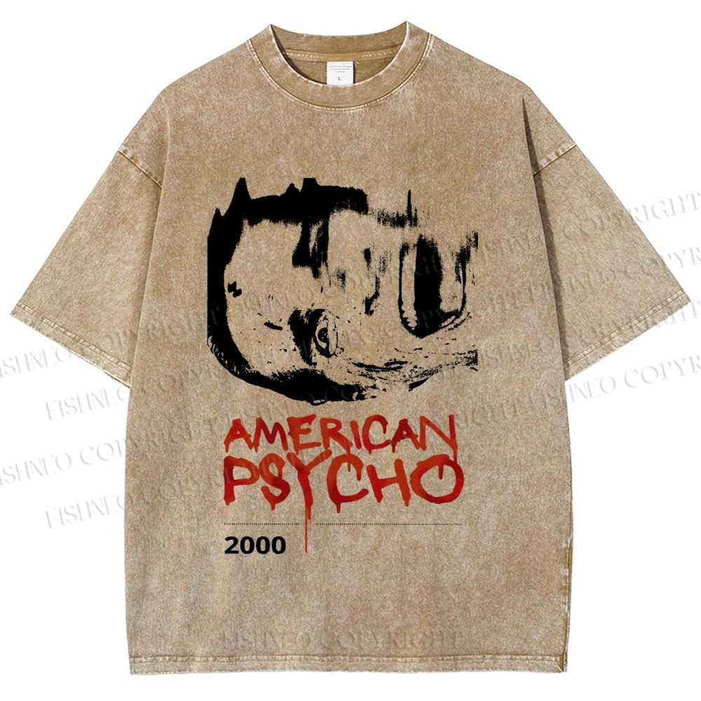 Unisex American Psycho Graffiti Printed Washed Tee