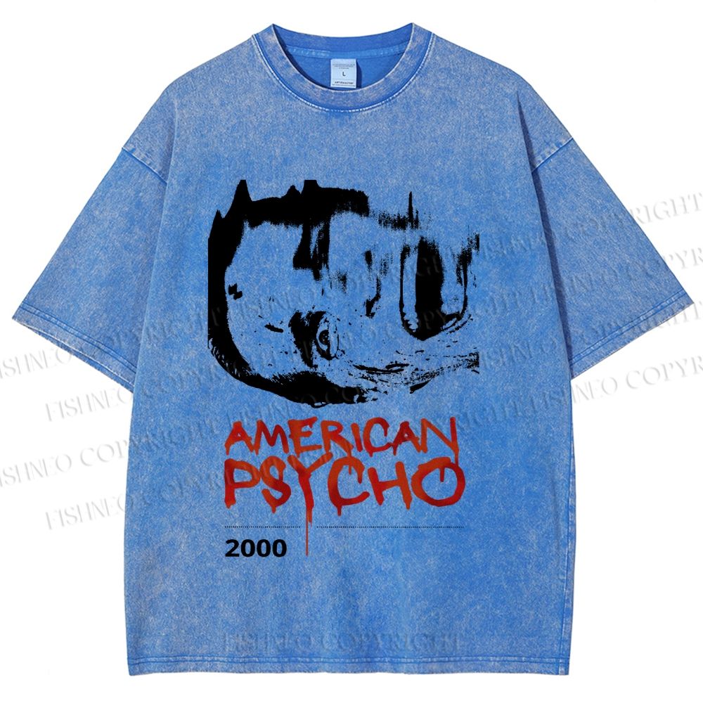 Unisex American Psycho Graffiti Printed Washed Tee