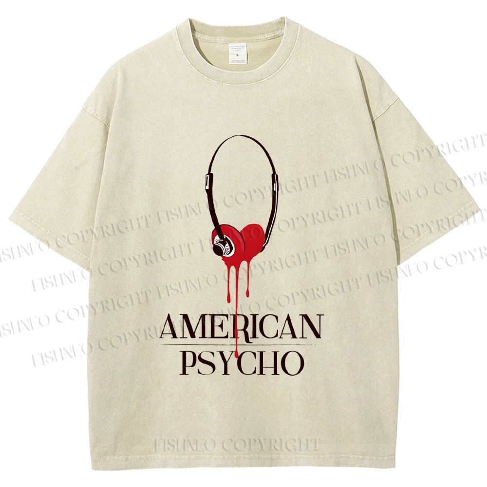 Unisex American Psycho Headphones Printed Washed Tee