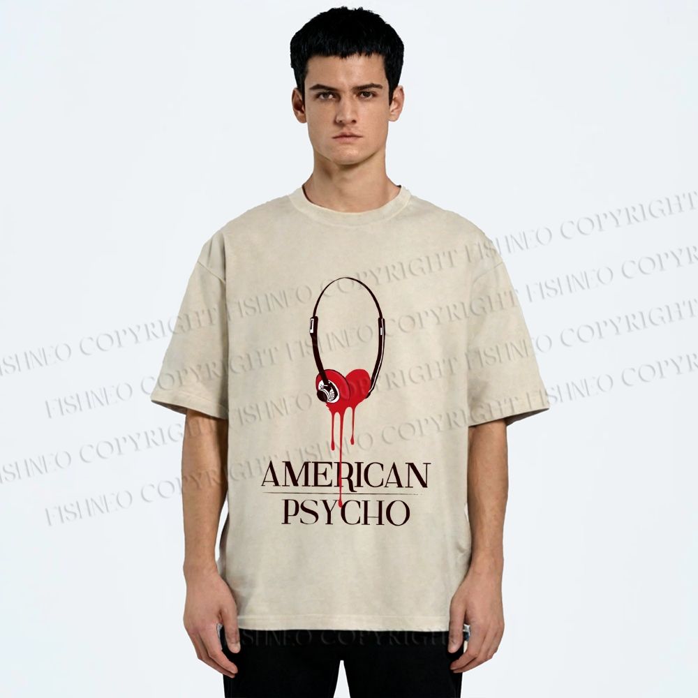 Unisex American Psycho Headphones Printed Washed Tee