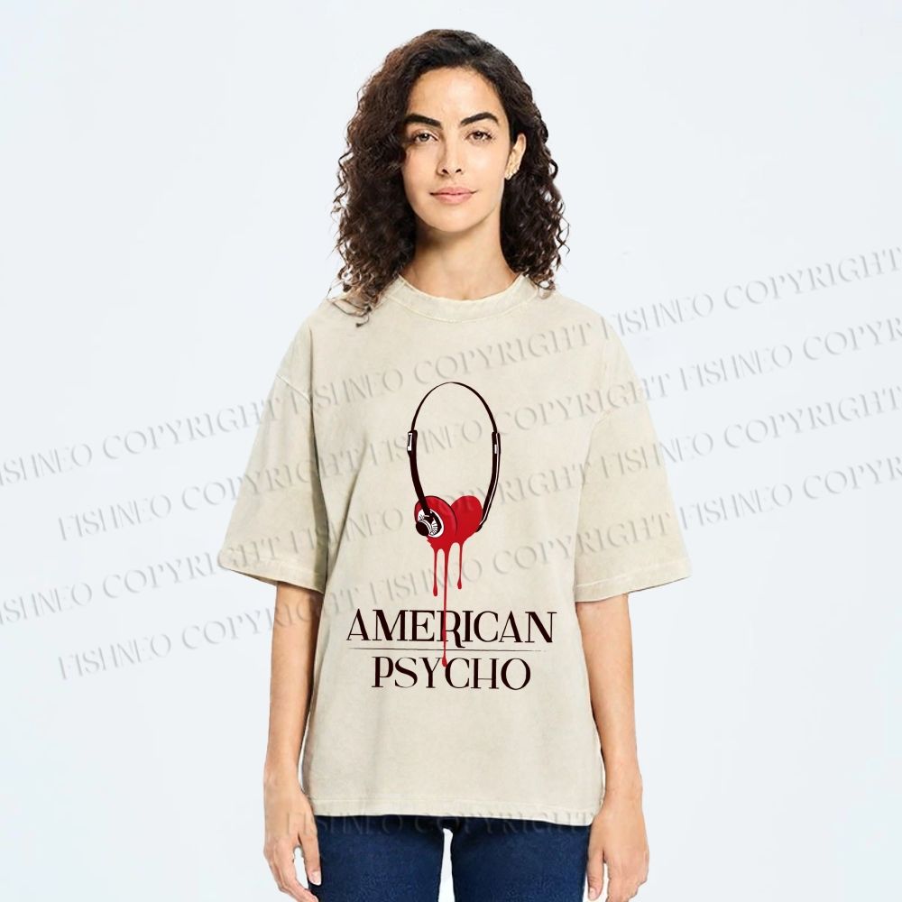 Unisex American Psycho Headphones Printed Washed Tee