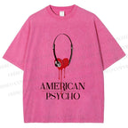 Unisex American Psycho Headphones Printed Washed Tee
