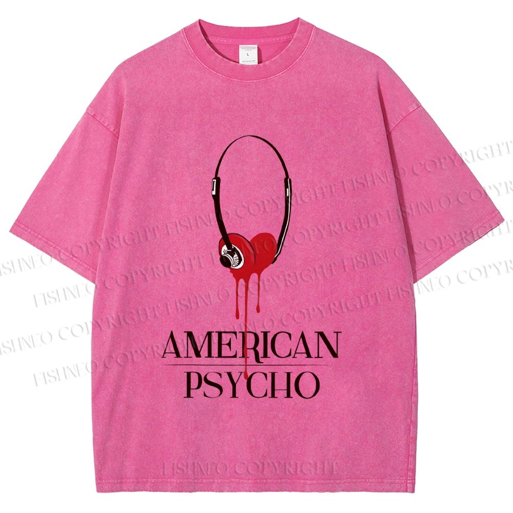 Unisex American Psycho Headphones Printed Washed Tee
