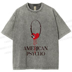 Unisex American Psycho Headphones Printed Washed Tee