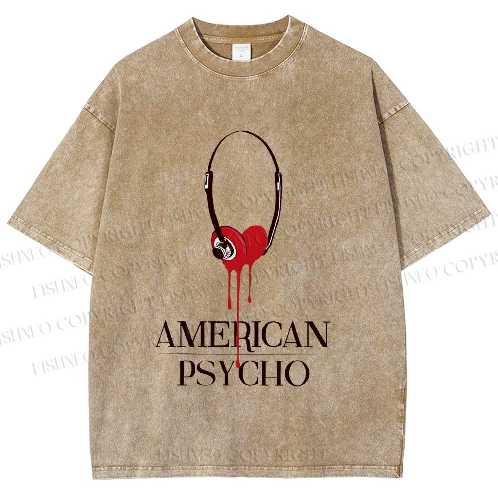 Unisex American Psycho Headphones Printed Washed Tee