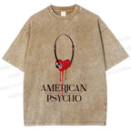Unisex American Psycho Headphones Printed Washed Tee