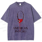 Unisex American Psycho Headphones Printed Washed Tee