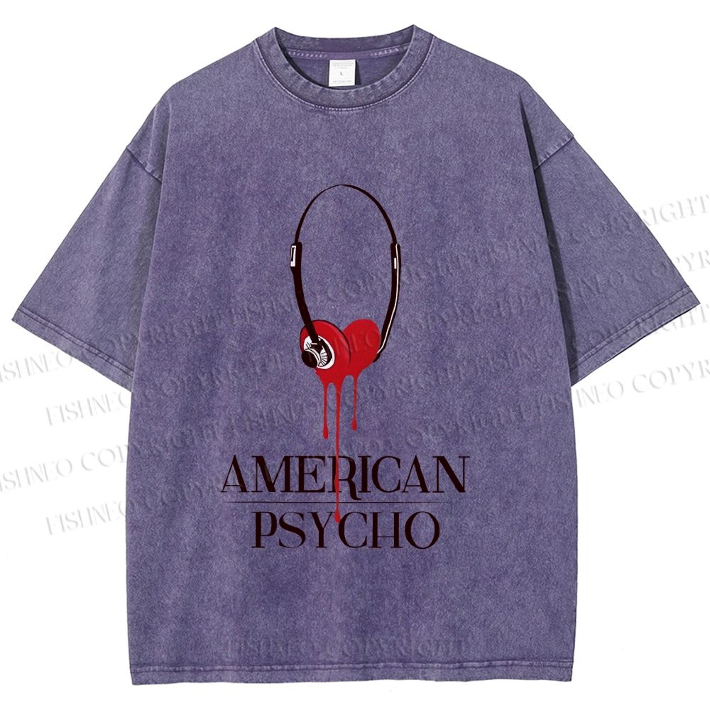 Unisex American Psycho Headphones Printed Washed Tee