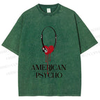 Unisex American Psycho Headphones Printed Washed Tee