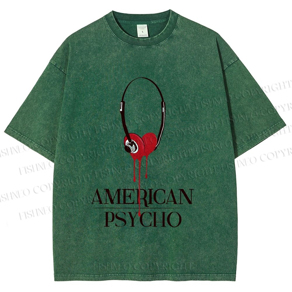 Unisex American Psycho Headphones Printed Washed Tee