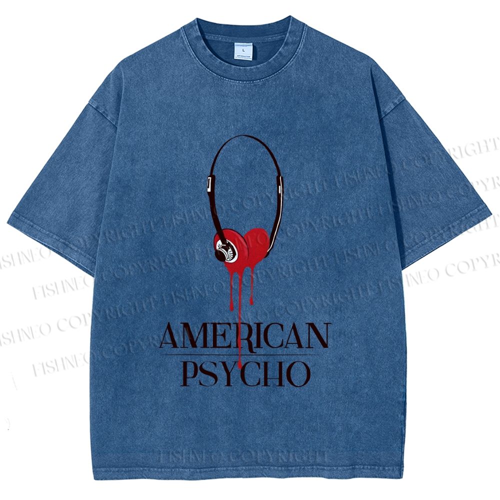 Unisex American Psycho Headphones Printed Washed Tee