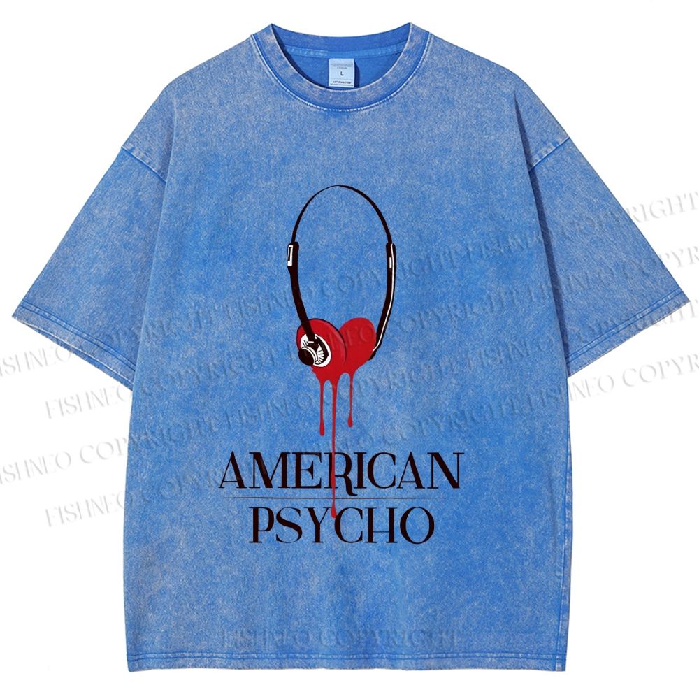 Unisex American Psycho Headphones Printed Washed Tee