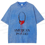 Unisex American Psycho Headphones Printed Washed Tee