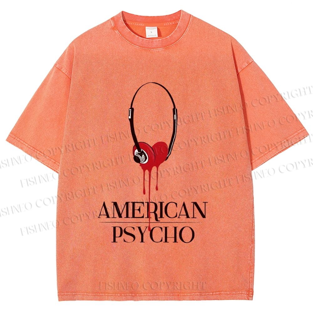 Unisex American Psycho Headphones Printed Washed Tee