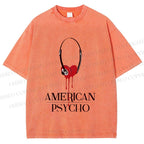 Unisex American Psycho Headphones Printed Washed Tee