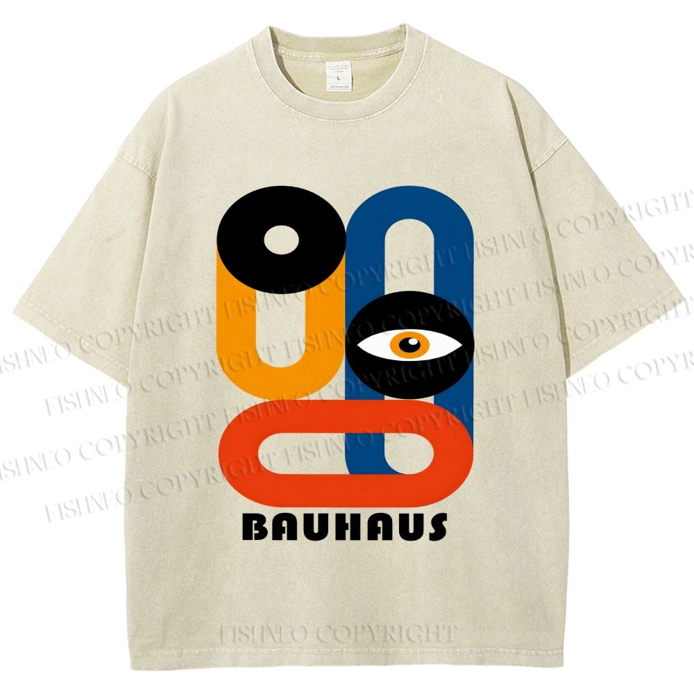 Unisex Bauhaus Geometric Eyes Printed Washed Tee