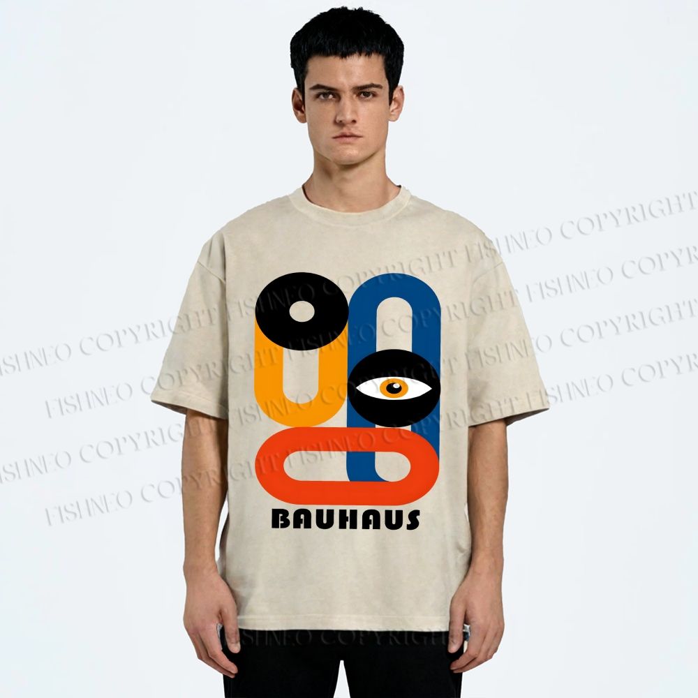 Unisex Bauhaus Geometric Eyes Printed Washed Tee