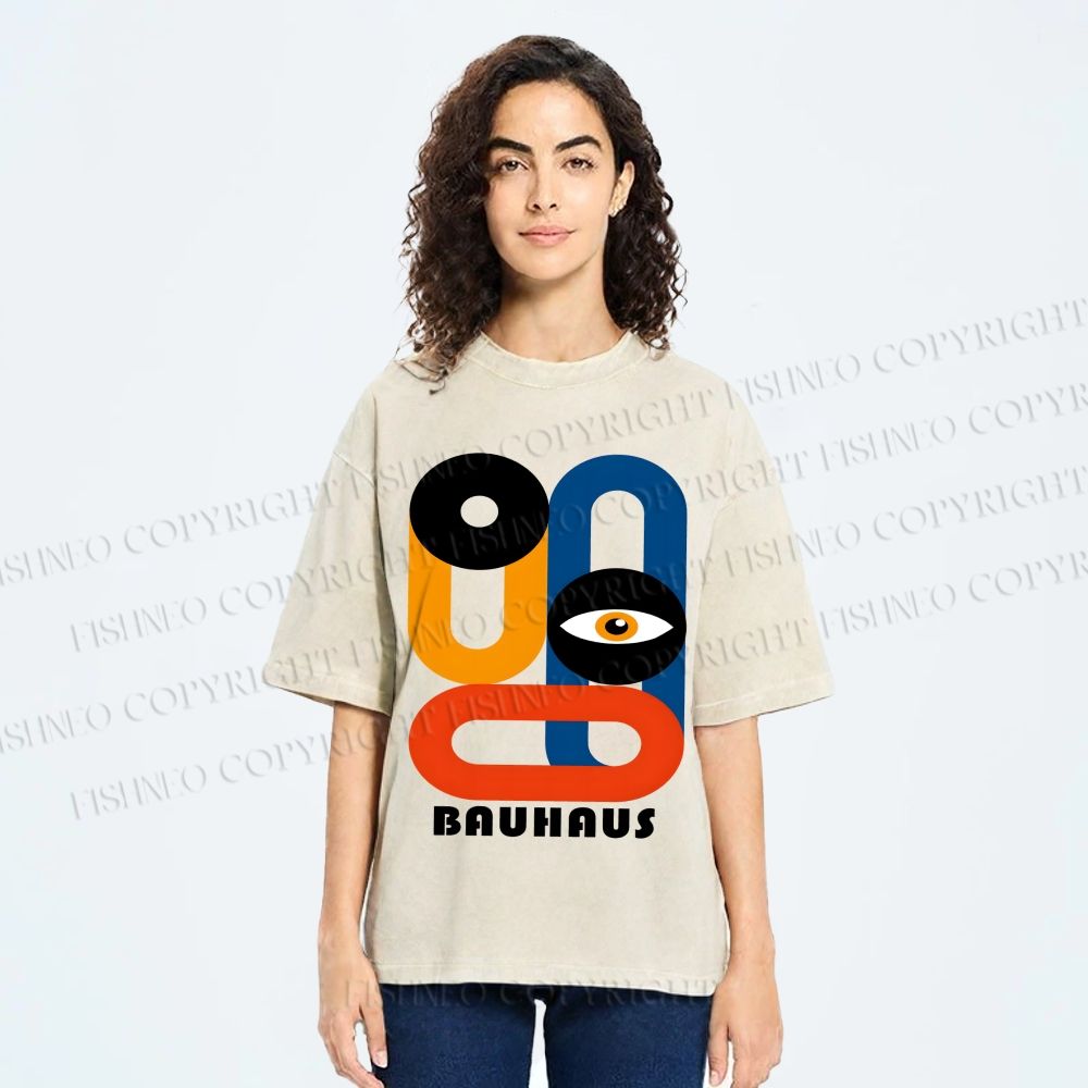 Unisex Bauhaus Geometric Eyes Printed Washed Tee