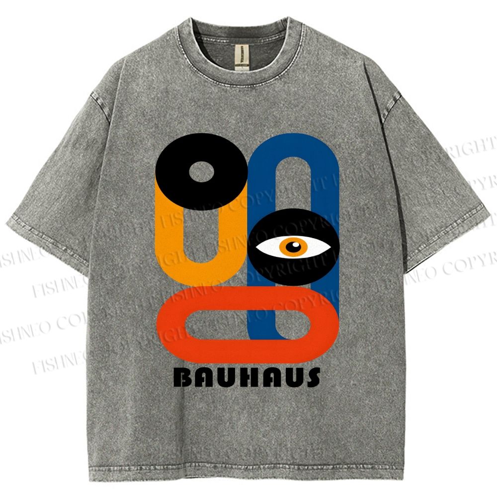 Unisex Bauhaus Geometric Eyes Printed Washed Tee