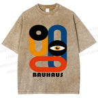 Unisex Bauhaus Geometric Eyes Printed Washed Tee