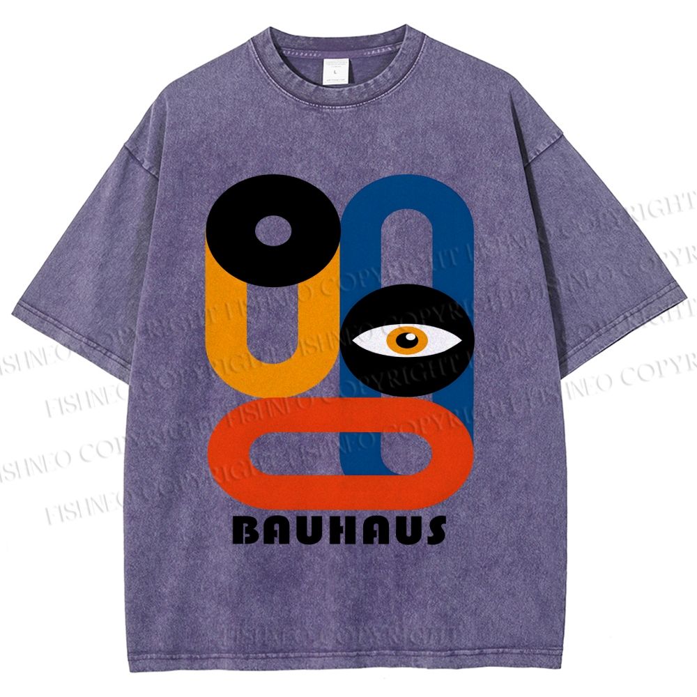 Unisex Bauhaus Geometric Eyes Printed Washed Tee