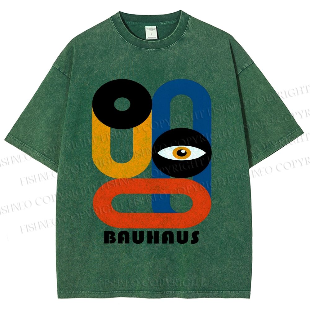 Unisex Bauhaus Geometric Eyes Printed Washed Tee
