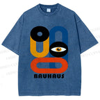 Unisex Bauhaus Geometric Eyes Printed Washed Tee