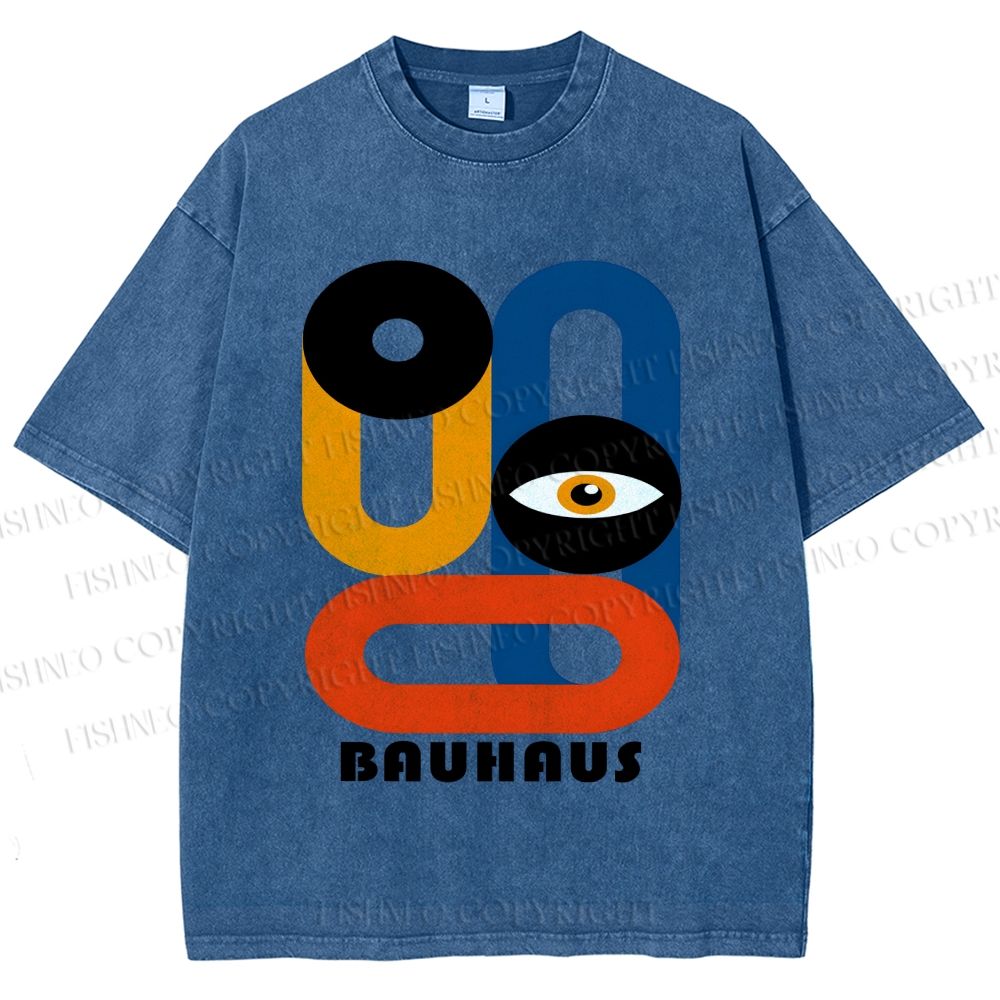 Unisex Bauhaus Geometric Eyes Printed Washed Tee