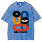 Unisex Bauhaus Geometric Eyes Printed Washed Tee