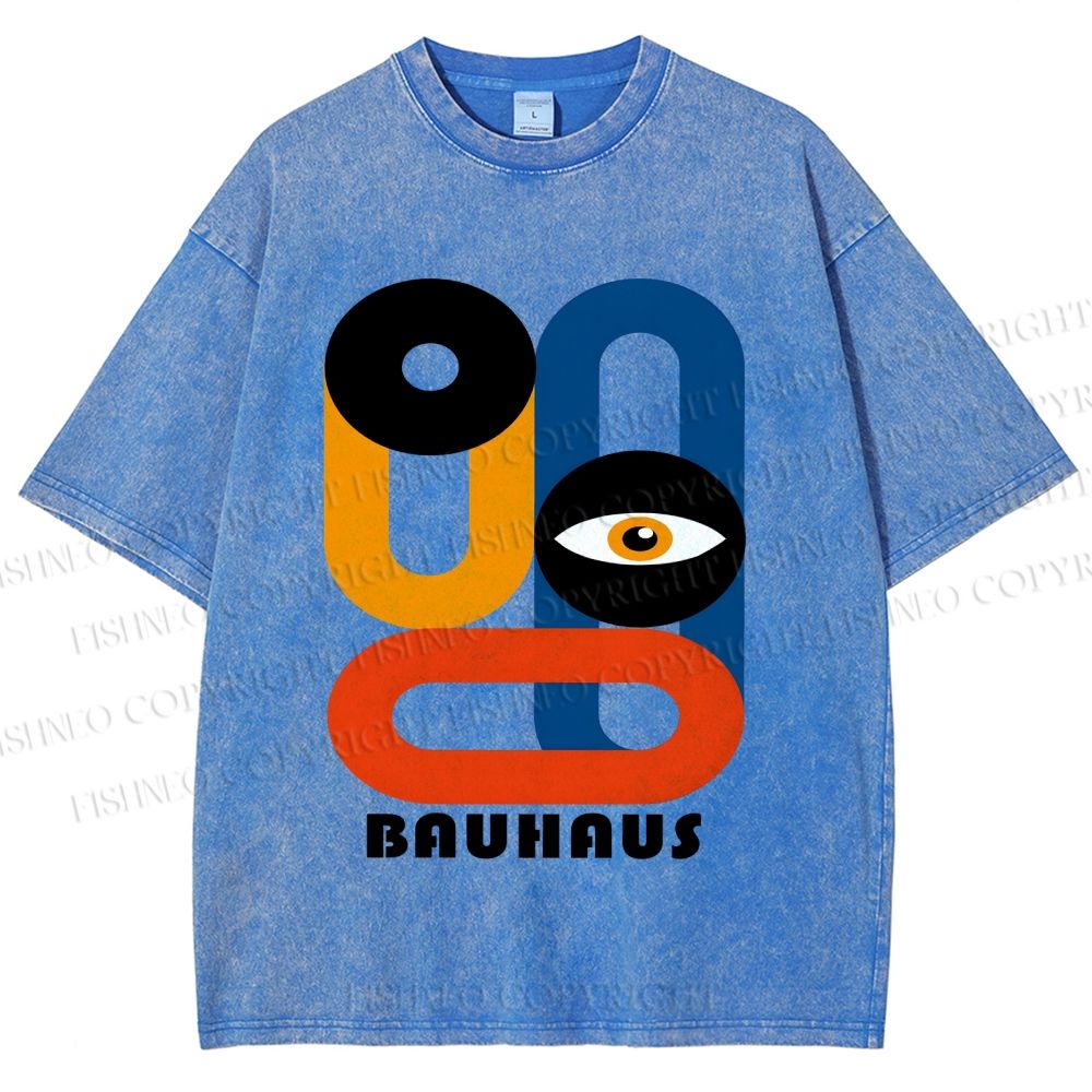 Unisex Bauhaus Geometric Eyes Printed Washed Tee