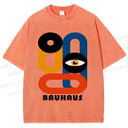 Unisex Bauhaus Geometric Eyes Printed Washed Tee