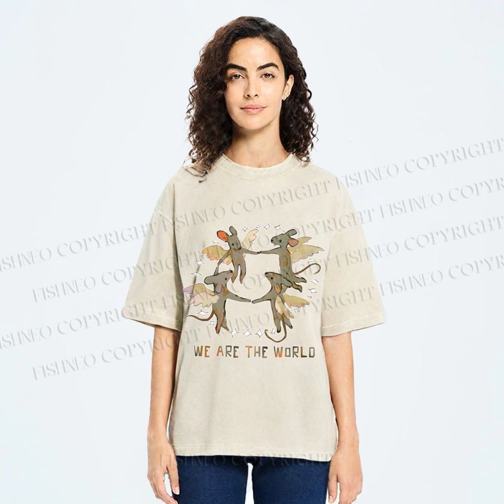 Unisex Rats We Are the World Printed Washed Tee
