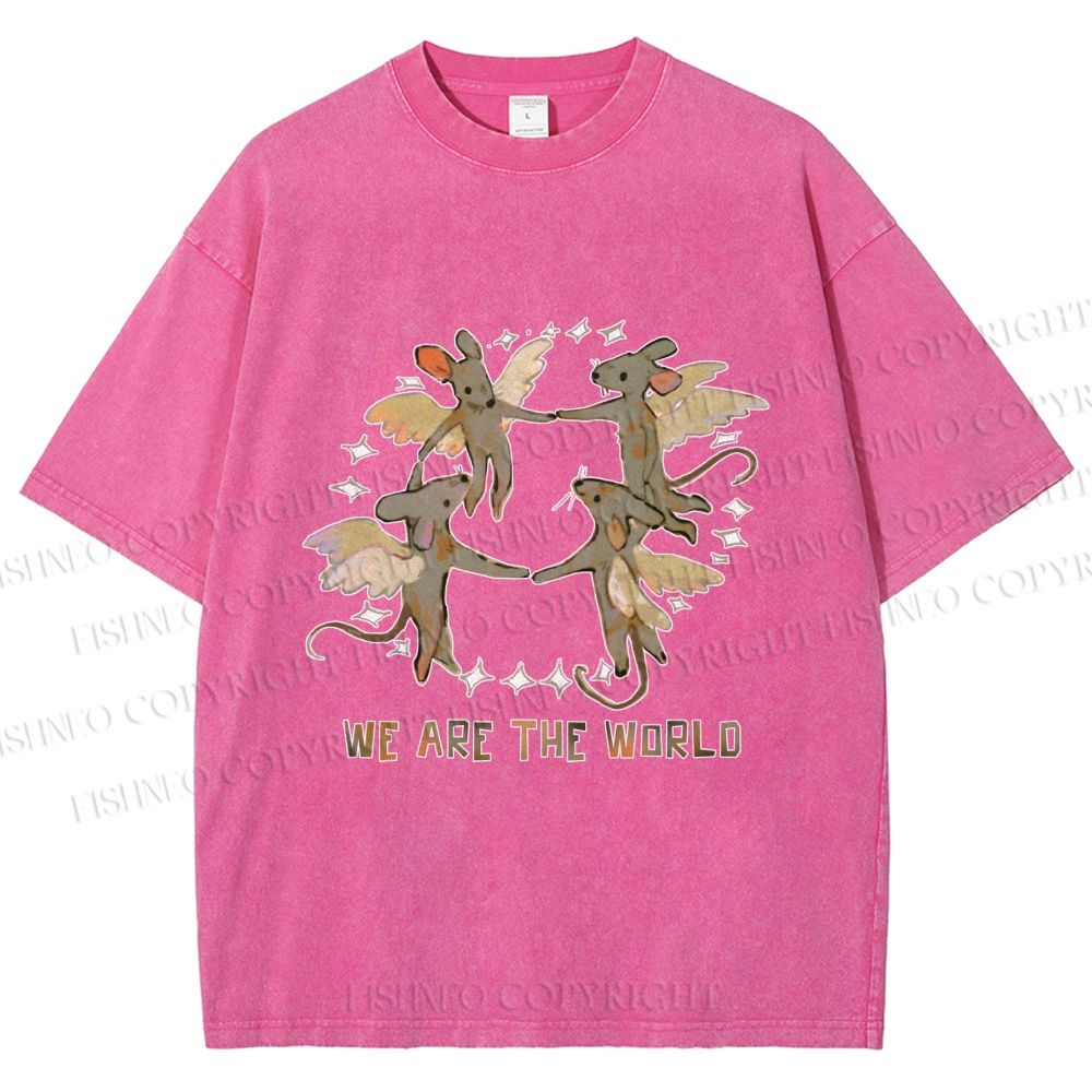 Unisex Rats We Are the World Printed Washed Tee