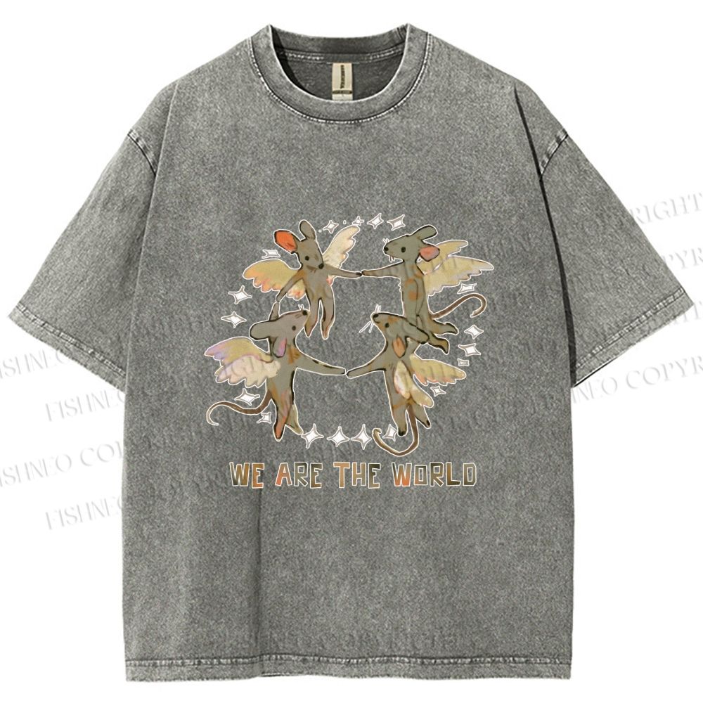 Unisex Rats We Are the World Printed Washed Tee