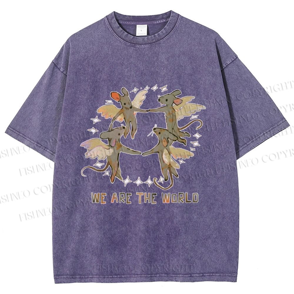 Unisex Rats We Are the World Printed Washed Tee